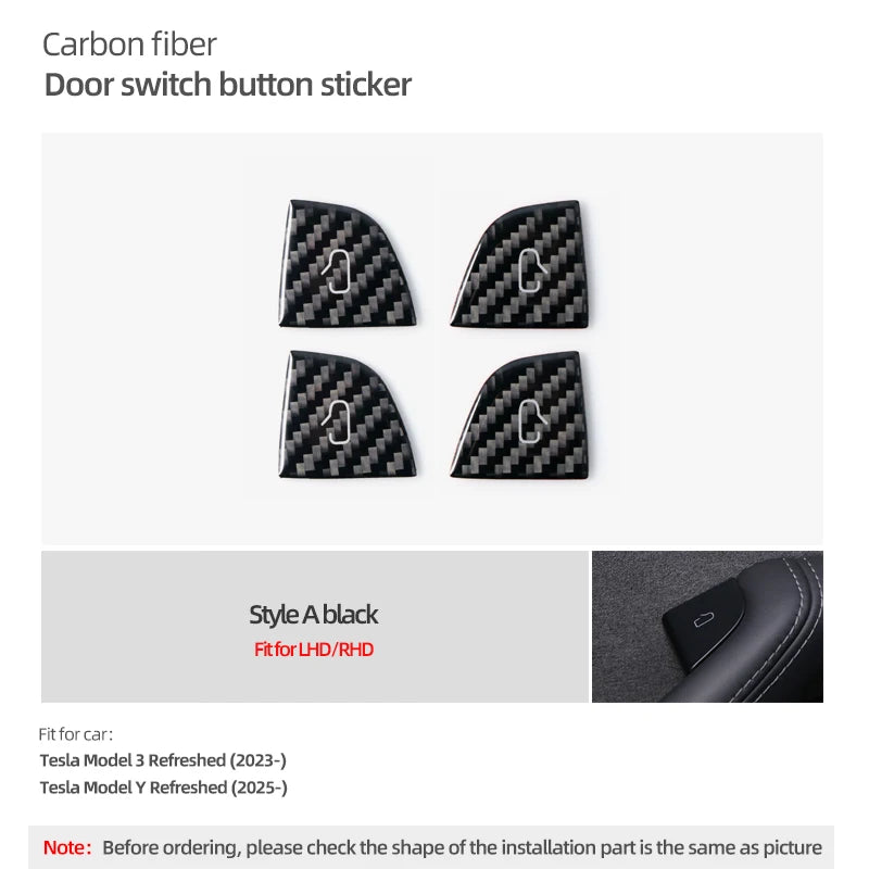 For Tesla Model Y 2019-2025 Juniper Model 3 Highland 2024 Carbon Fiber Car Interior Door Switch Button Trim Stickers Accessories