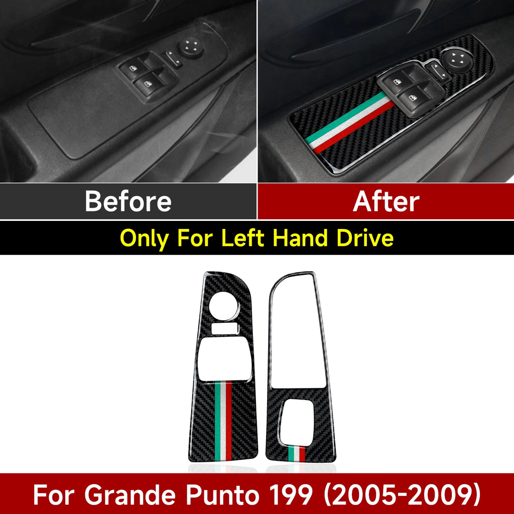 Car Window Lift Switch Panel. Carbon Fiber Interior Sticker. For Fiat Grande Punto 199 (2005-2009) Trim Accessories.