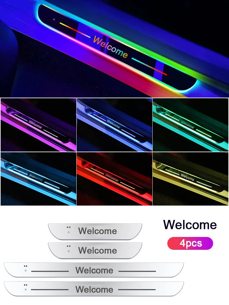 4pcs Customized Car Glows Welcome Door Sill Strip Welcome Pedal Luminous Ambient Light Anti-kick Anti-dirty Protection Pedal