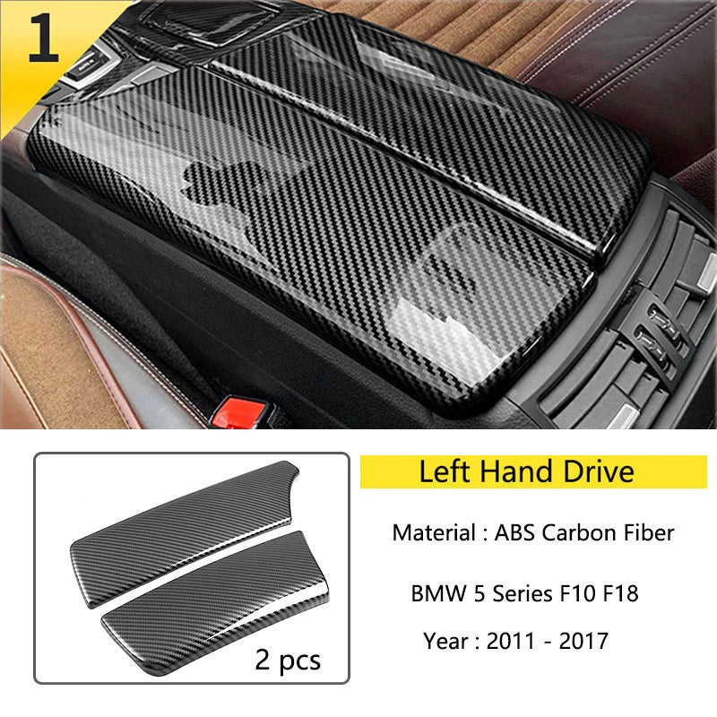 LHD For BMW 5 Series F10 F11 Carbon Fiber Car Central Armrest Box Cover Storage Box Gear Position Panel Decoration Cover Trim