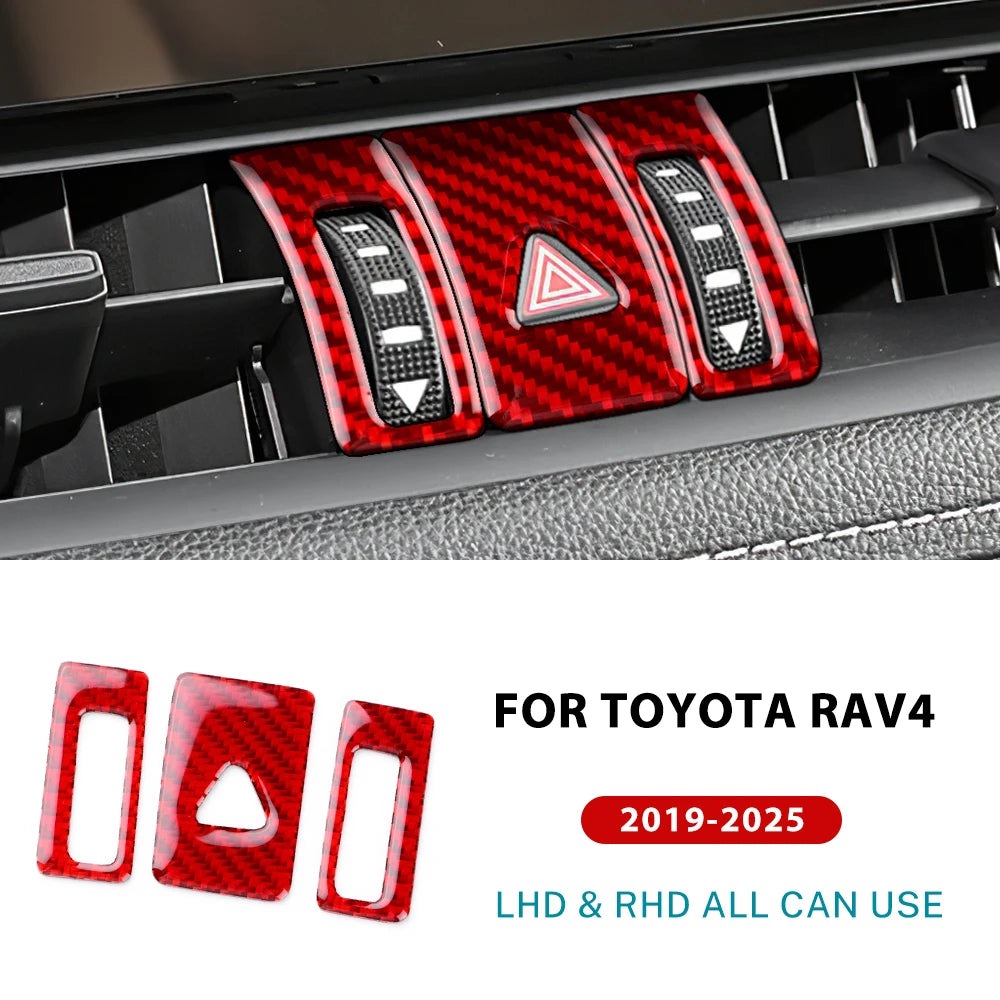 Real Soft Carbon Fiber Sticker For Toyota RAV4 XA50 2019 2023 2024 2025 LHD RHD Car Central Control Warning Light Button Trim