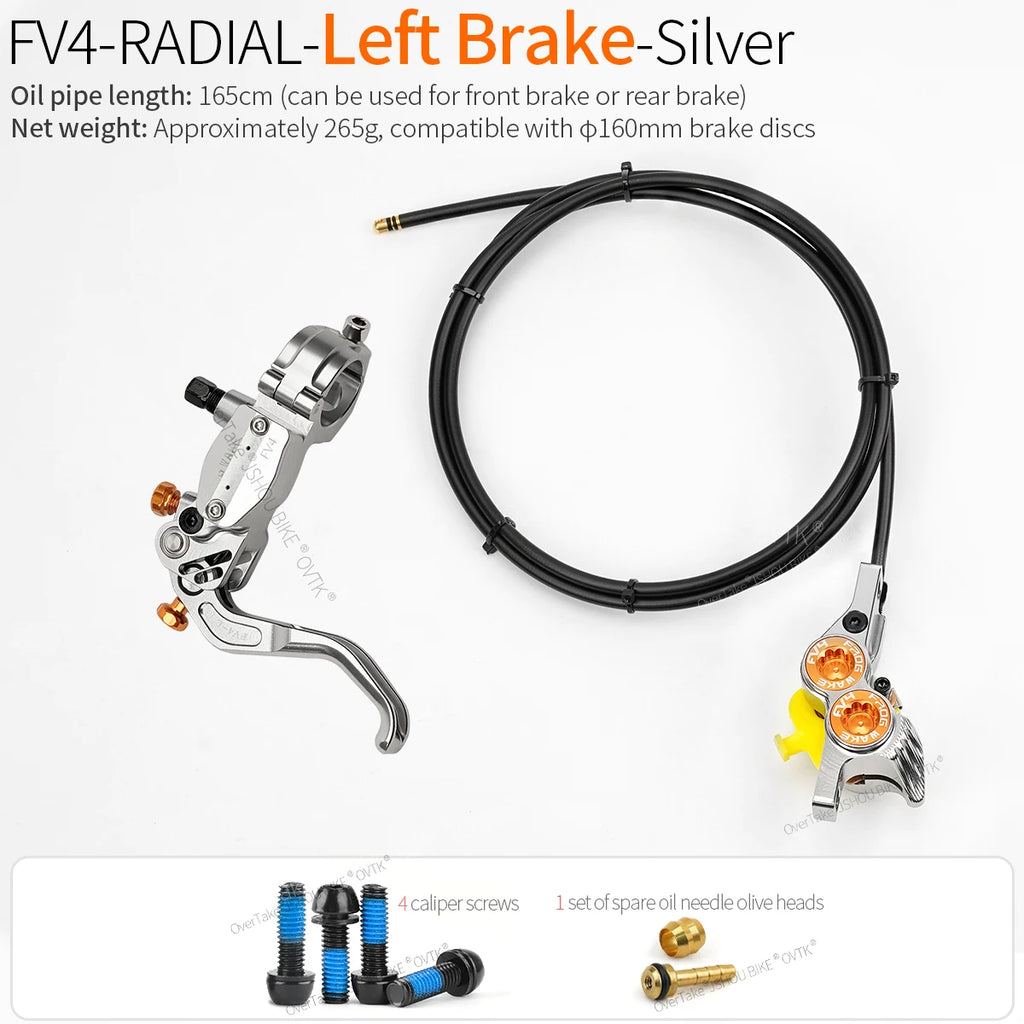 FROG WAKE FV4 4-Piston Hydraulic Disc Brake Kit Split Type Aluminum Inline Radial Front / Rear Brake Grey / Silver / Black Bike