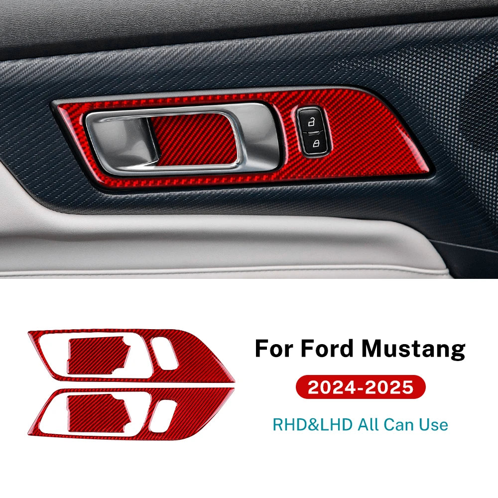 Real Soft Carbon Fiber Sticker For Ford Mustang GT Dark Horse EcoBoost 2024 2025 2026 LHD RHD Car Door Inner Handle Frame Trim
