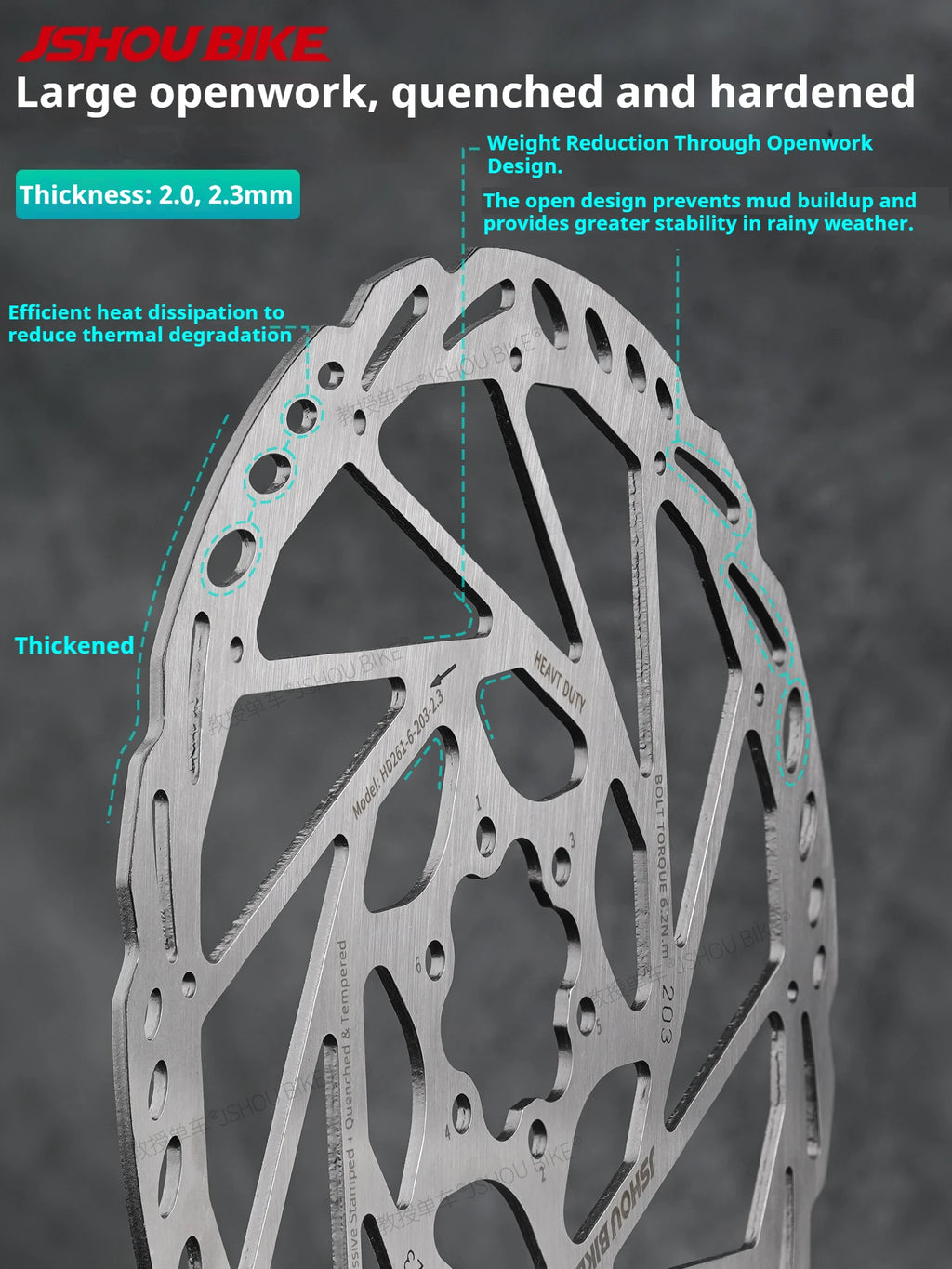 JSHOUBIKE Disc Brake Rotor 6 Bolt 160 180 203 220mm Thickene
