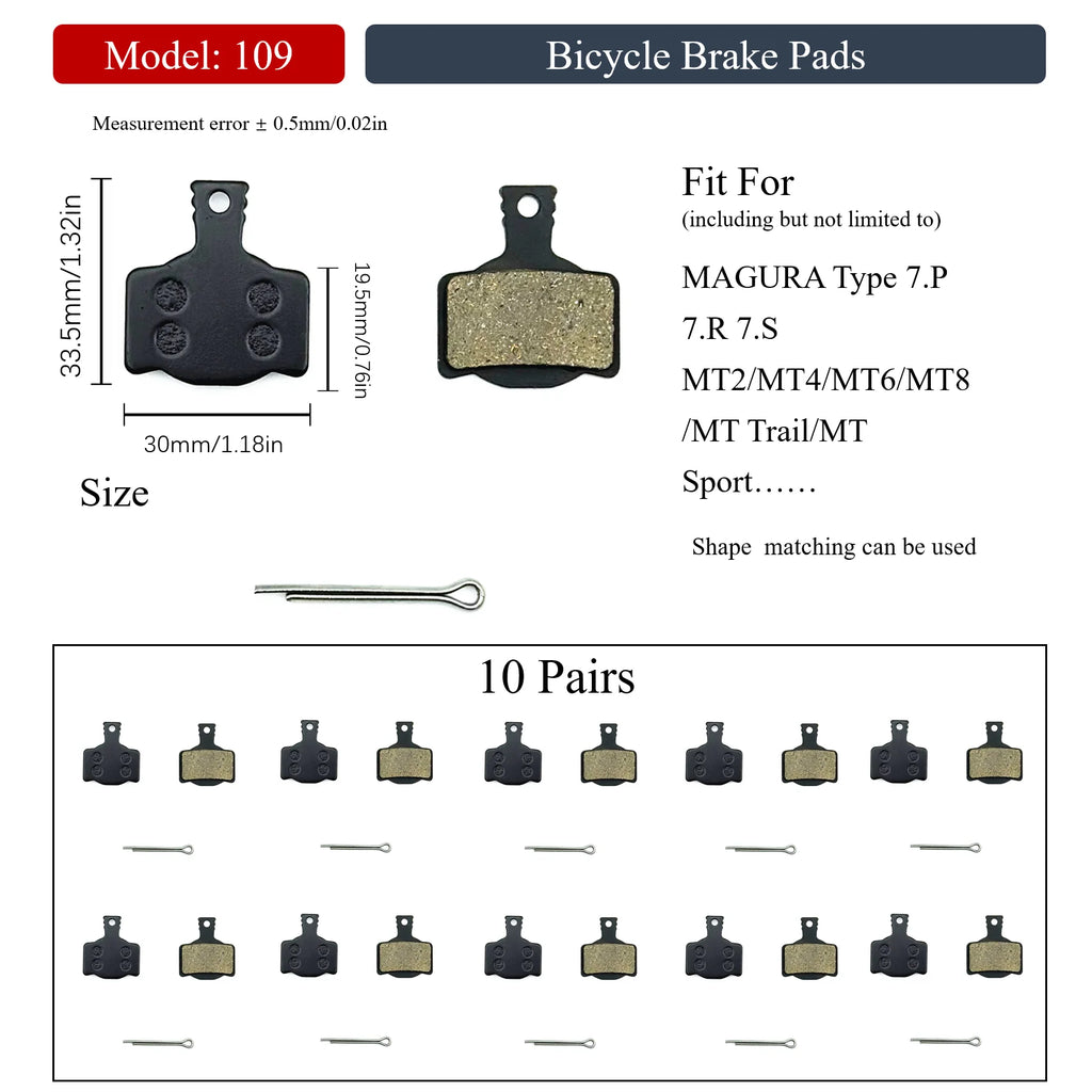 10 Pairs Multiple Models Bike Resin Disc Brake Pads MTB/Road/E-Scooters for Shimano XTR Deore Sram Level Code Guide Magura