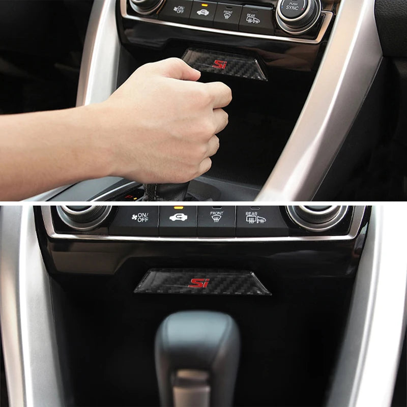 Carbon Fiber Si Emblem Decal Car Storage Box Sticker Trim Fo