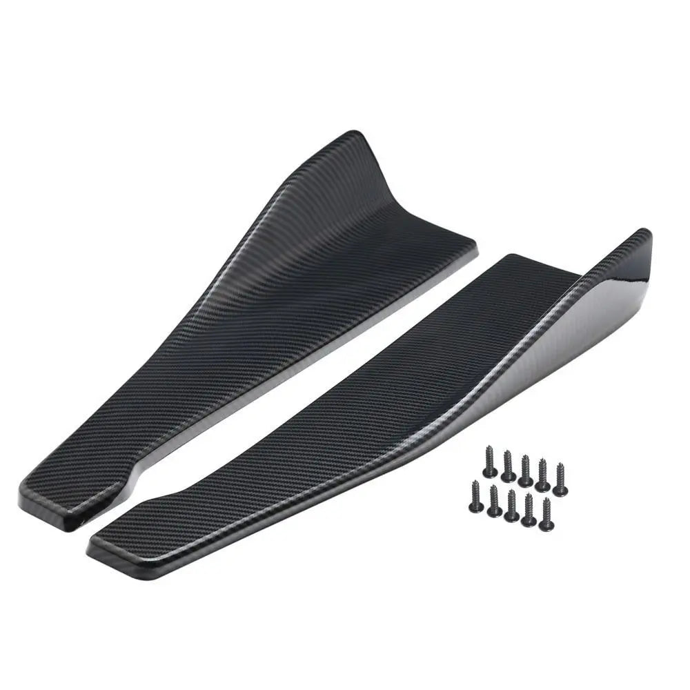 35/48cm Universal Fit Car Spoiler Lateral Bumper Rear Side Skirt Lip Rocker Wings Carbon Fiber Glossy Black Protection Trims