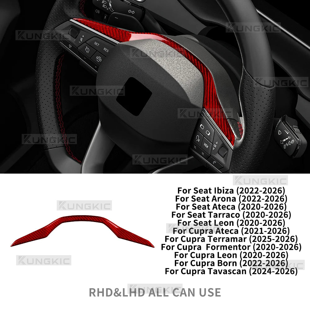 Real Dry Carbon Fiber Trim For Seat Cupra Formentor/Cupra Leon 2020-2026 Cupra Ateca 2021-2026 Car Steering Wheel Frame Decor