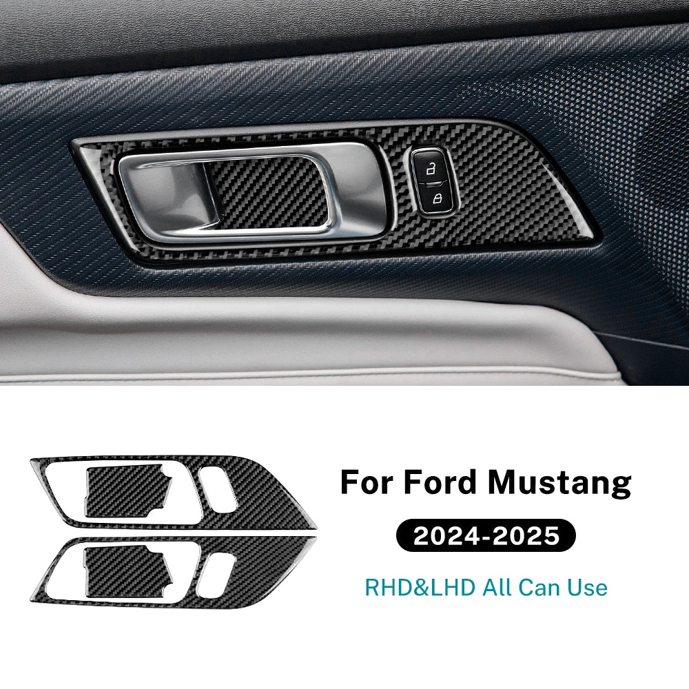 Real Soft Carbon Fiber Sticker For Ford Mustang GT Dark Horse EcoBoost 2024 2025 2026 LHD RHD Car Door Inner Handle Frame Trim