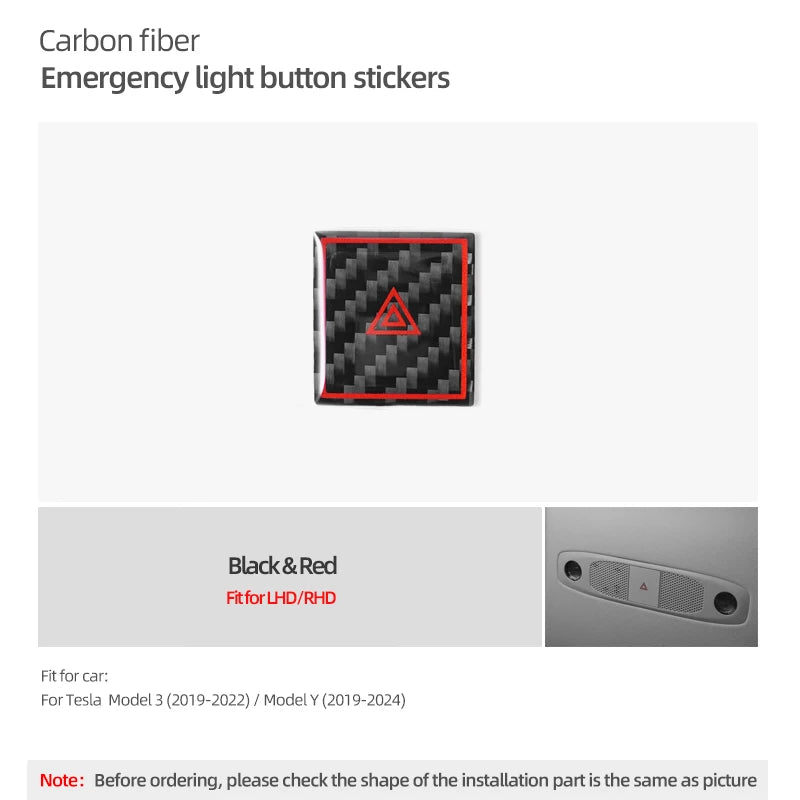 For Tesla 2019- Model 3 Highland Model Y Juniper Carbon Fiber Emergency Light Button Trim Stickers Car Interior Tuning Accessory