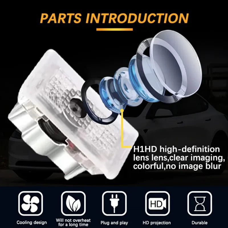 For Tesla 2pcs Car HD Projector Lamp LED Door Welcome Light 