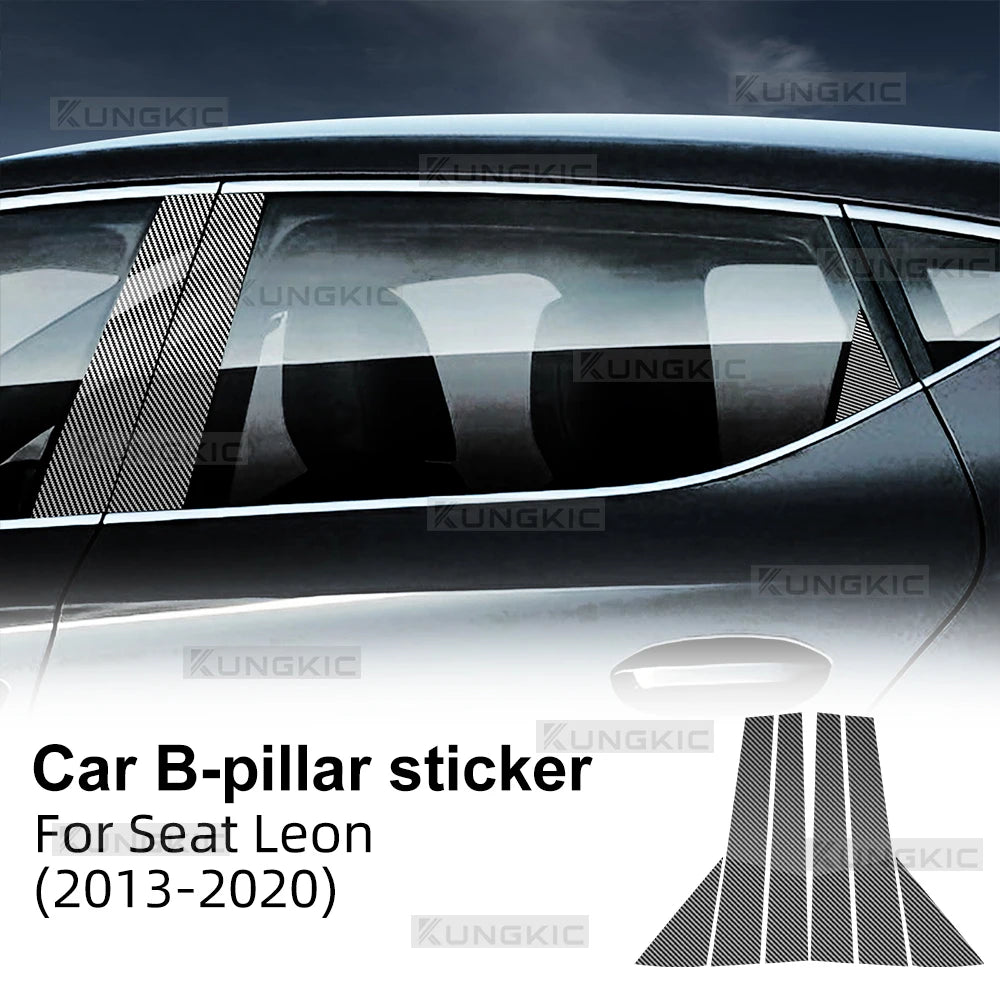 B Pillars Sticker For Seat Leon 2013 2014 2015 2016 2017 2018 2019 2020 LHD RHD Car Carbon Fiber Style Glossy Black Trim
