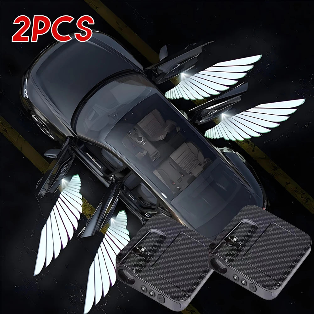 2Pcs Car Angel Wings Wireless Car Door Welcome Decorative Li
