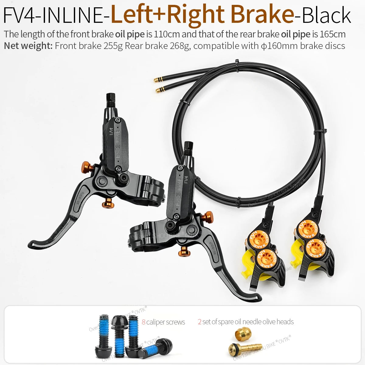 FROG WAKE FV4 4-Piston Hydraulic Disc Brake Kit Split Type Aluminum Inline Radial Front / Rear Brake Grey / Silver / Black Bike
