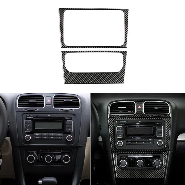 For VW Golf 6 MK6 Car Carbon Fiber Center Control Panel Air Vent Gear Shift Frame Headlight Switch Ashtray Box Cover Inner Trim