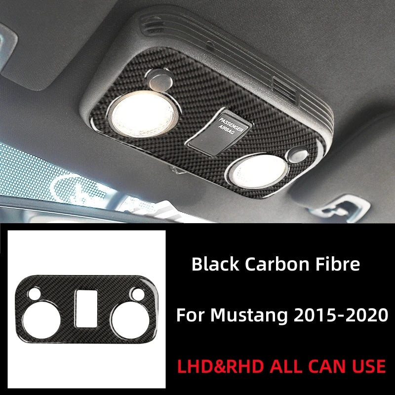For Ford Mustang GT 2015-2021 Accessories Carbon Fiber Interior Car Roof Reading Light Panel Sticker Cover Trim Decorative Frame