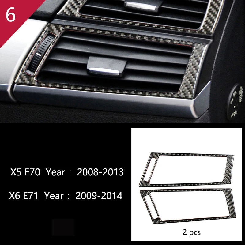 For BMW X5 X6 E70 E71 Accessories Car Interior Air Conditioning CD Console Panel Cover Decoration Trim Carbon Fiber Car Styling
