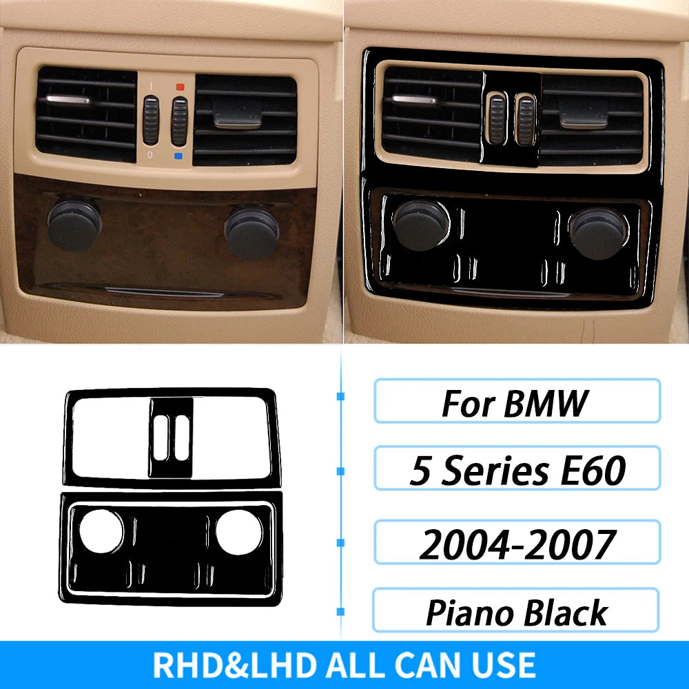 For BMW 5 Series E60 2004-2007 Piano Black Gear Shift Steering Wheel Air Outlet Panel Set Trim Car Interior Accessories Sticker