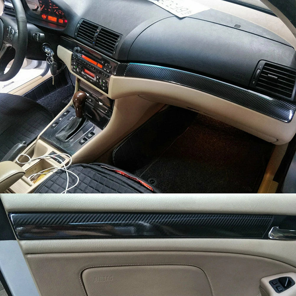 1 Set Car Interior Glossy Carbon Fiber Wrap Dashboard Trim F