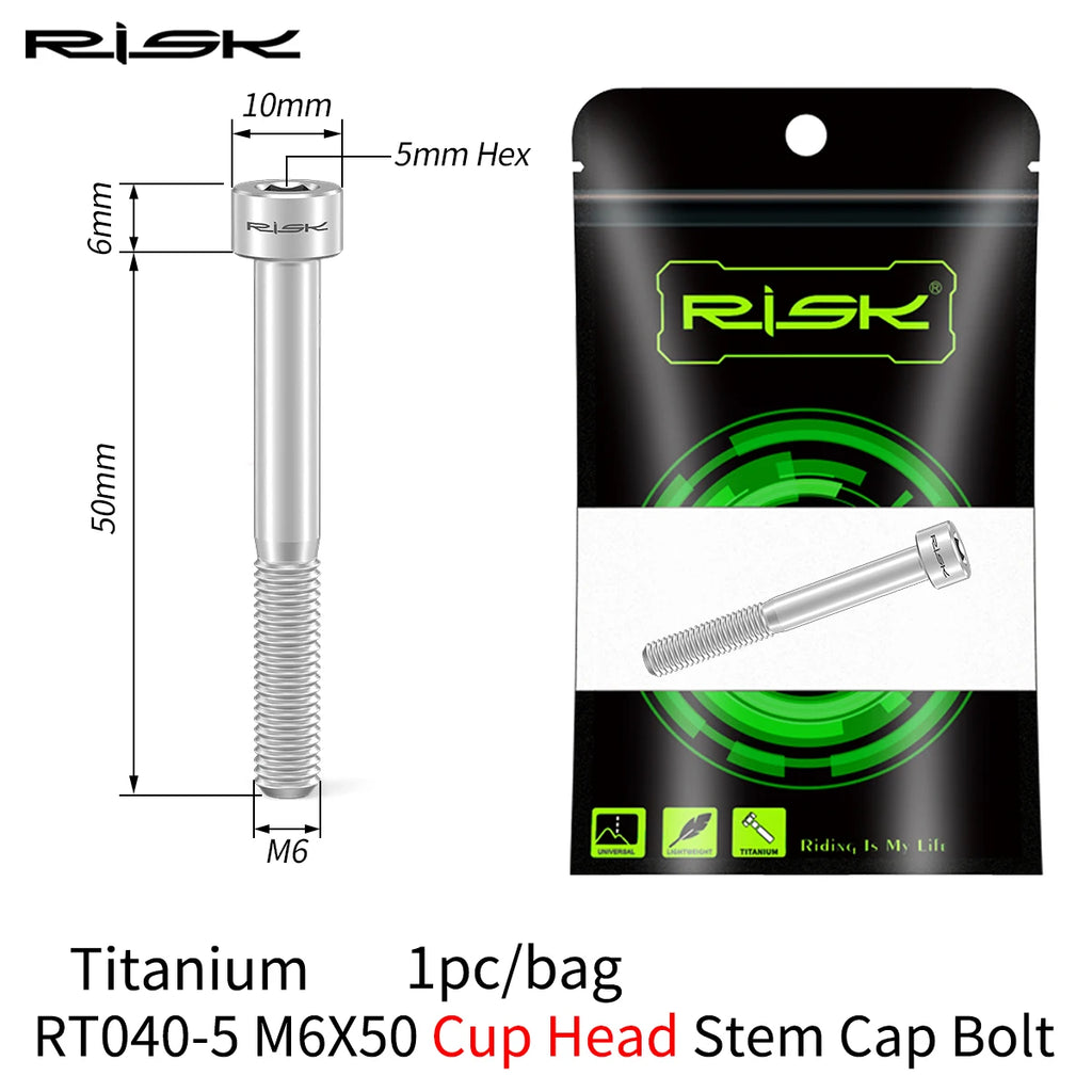 RISK Titanium Bicycle Screw Bike Headset Stem Cap Cover Bolt M6x30 M6x35 M6x40 M6x50 MTB Road Bike Disc Brake Caliper Bolt