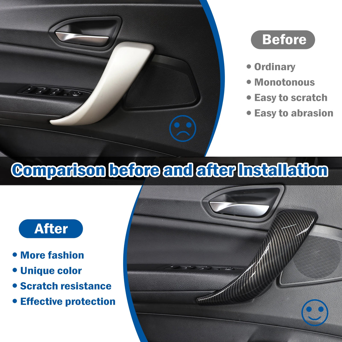 ABS Carbon Fiber Car Interior Door Pull Handle Cover Trim Fo