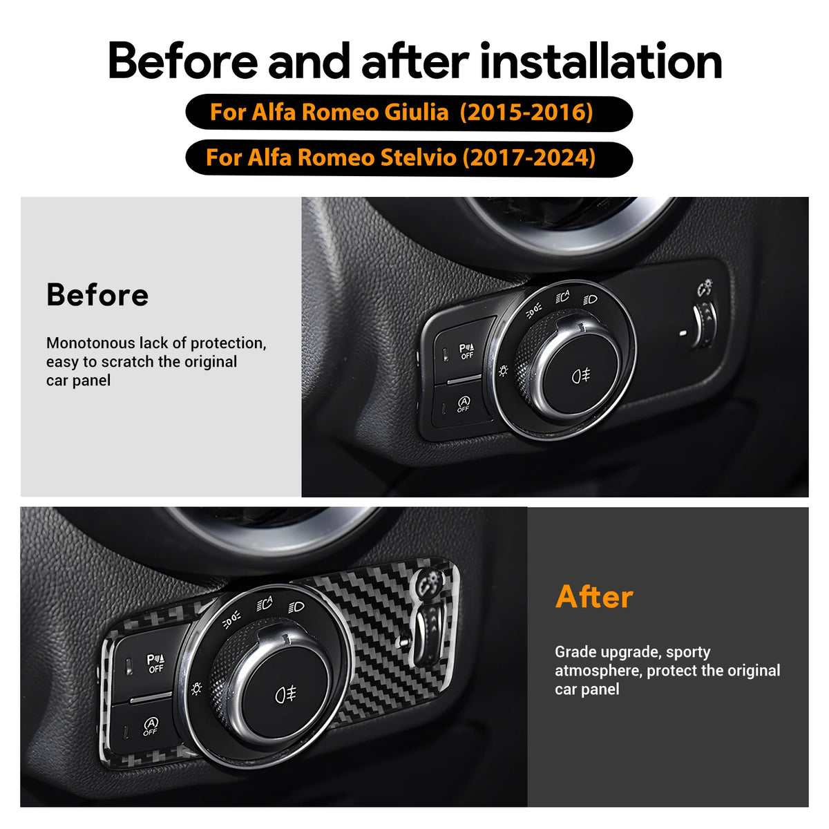Carbon FIber Car Headlight Switch Button Panel Sticker For A