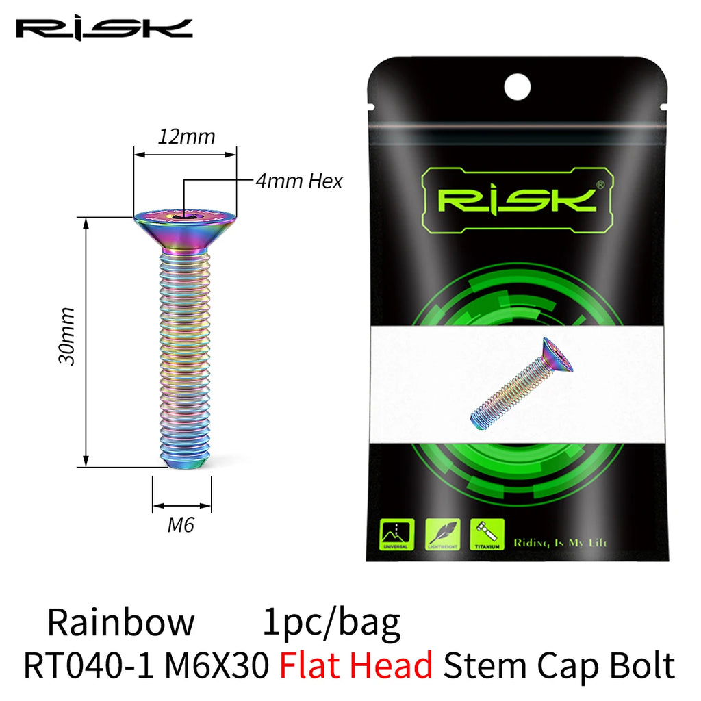 RISK Bike Titanium Bolt Screw M6x30 M6x35 M6x40 M6x50 for Bicycle Headset Stem Cap Cover Disc Brake Caliper Flat Allen Head