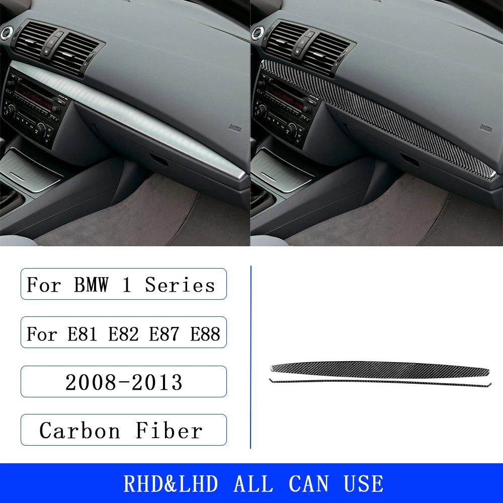 For BMW 1 Series E81 E82 E87 E88 2008-2013 Carbon Fiber Co-driver Instrument Panel Strip Car Inside Trim Accessories Sticker