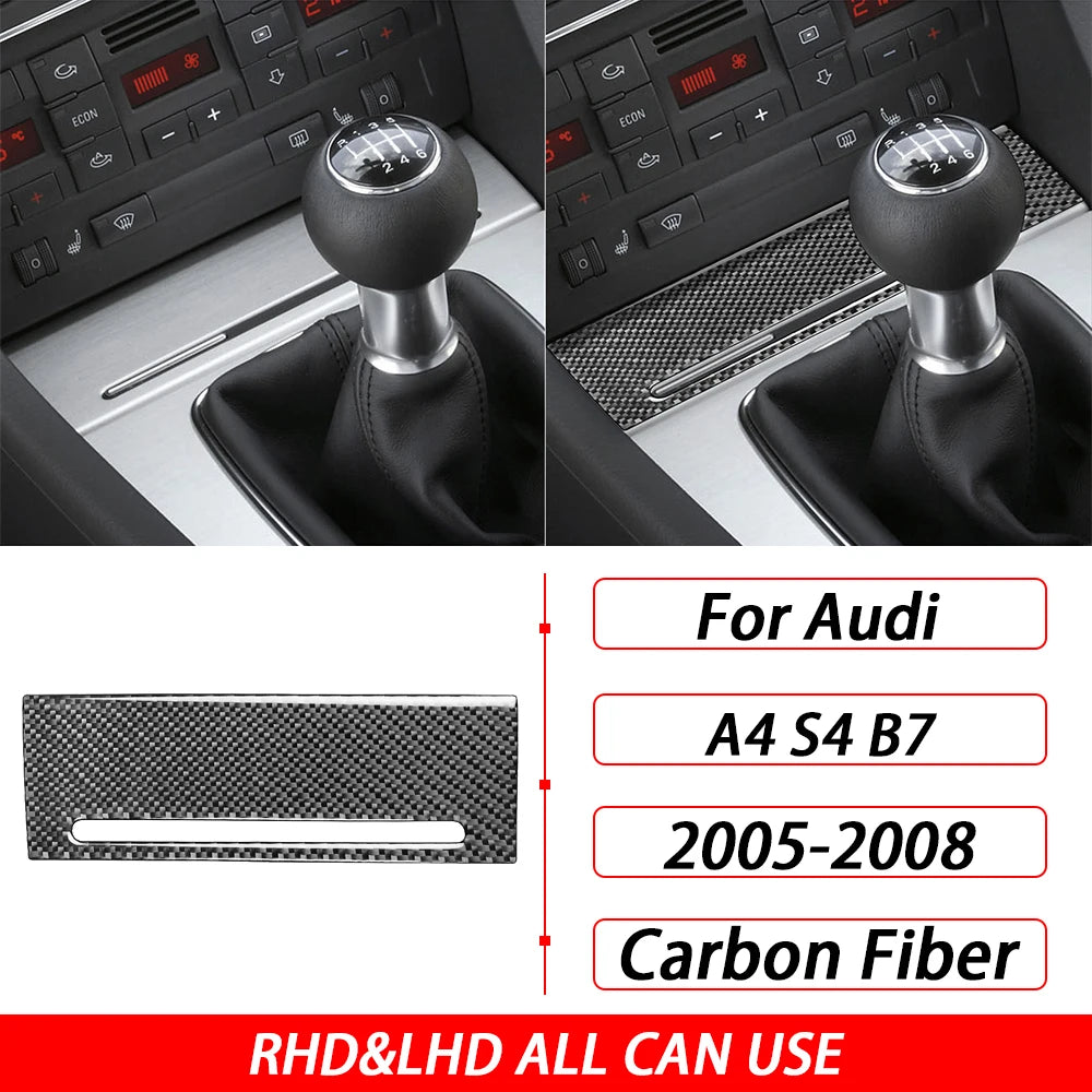For Audi A4 S4 B7 2005-2008 Car Accessories Real Carbon Fiber Gear Shift Panel Set Cover Trim Interior Sticker Modification
