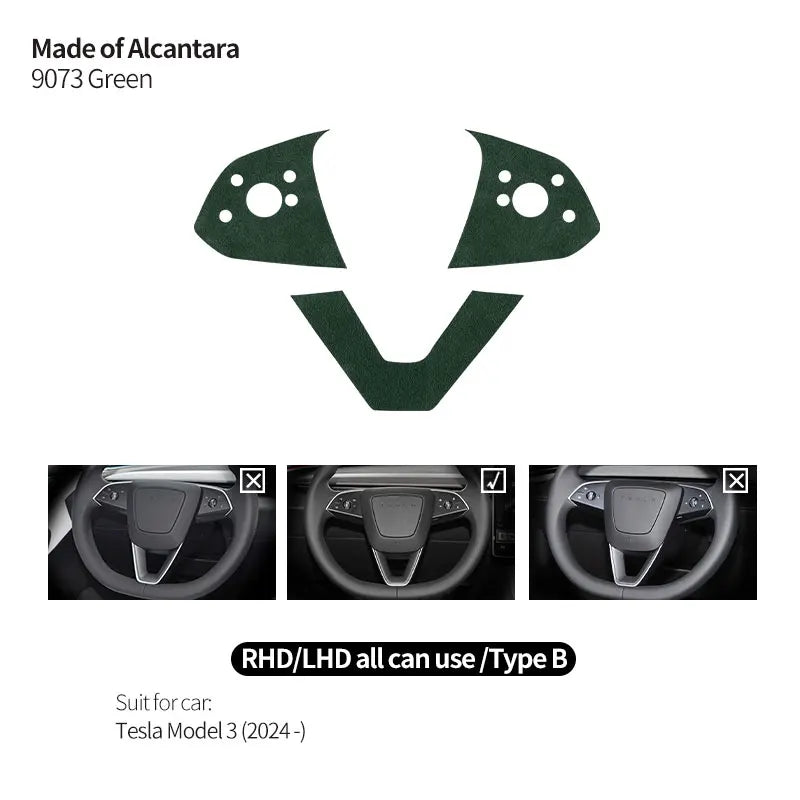 For Tesla Model 3 (2024 -) Tesla Model Y (2025 -) Made of Alcantara Steering Wheel Panel Trim Sticker Car Interior Accessories