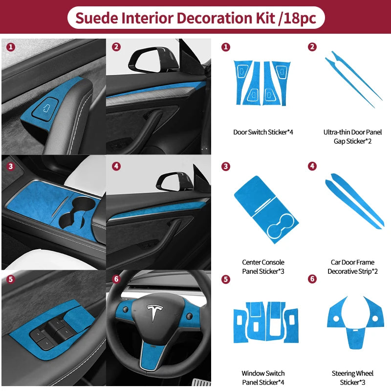 Made of Alcantara For Tesla Model 3 Model Y (2019-2024) Door Switch Button Trim Cover Protection Car Interior Tuning Accessories