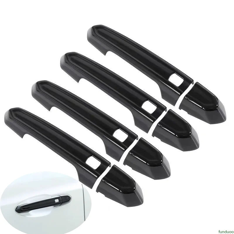 Glossy Black Carbon Fiber Siver Car Door Handle Cover Trim S