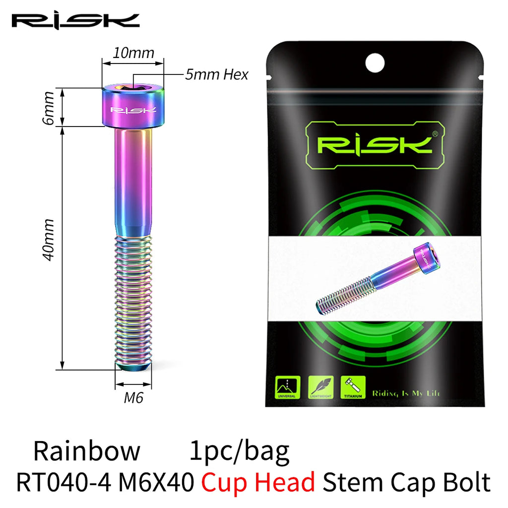 RISK Bike Titanium Bolt Screw M6x30 M6x35 M6x40 M6x50 for Bicycle Headset Stem Cap Cover Disc Brake Caliper Flat Allen Head