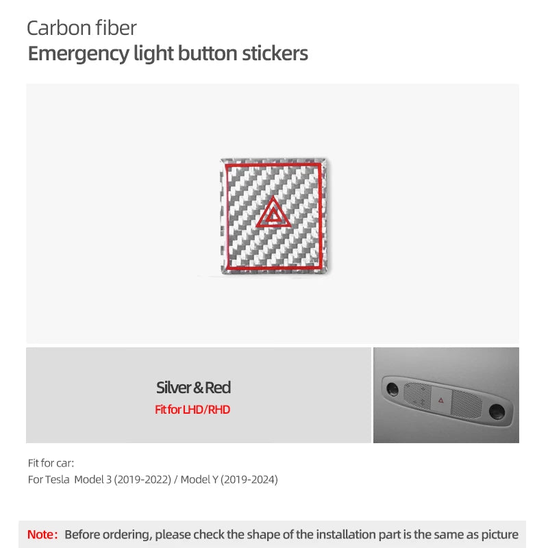 For Tesla 2019- Model 3 Highland Model Y Juniper Carbon Fiber Emergency Light Button Trim Stickers Car Interior Tuning Accessory