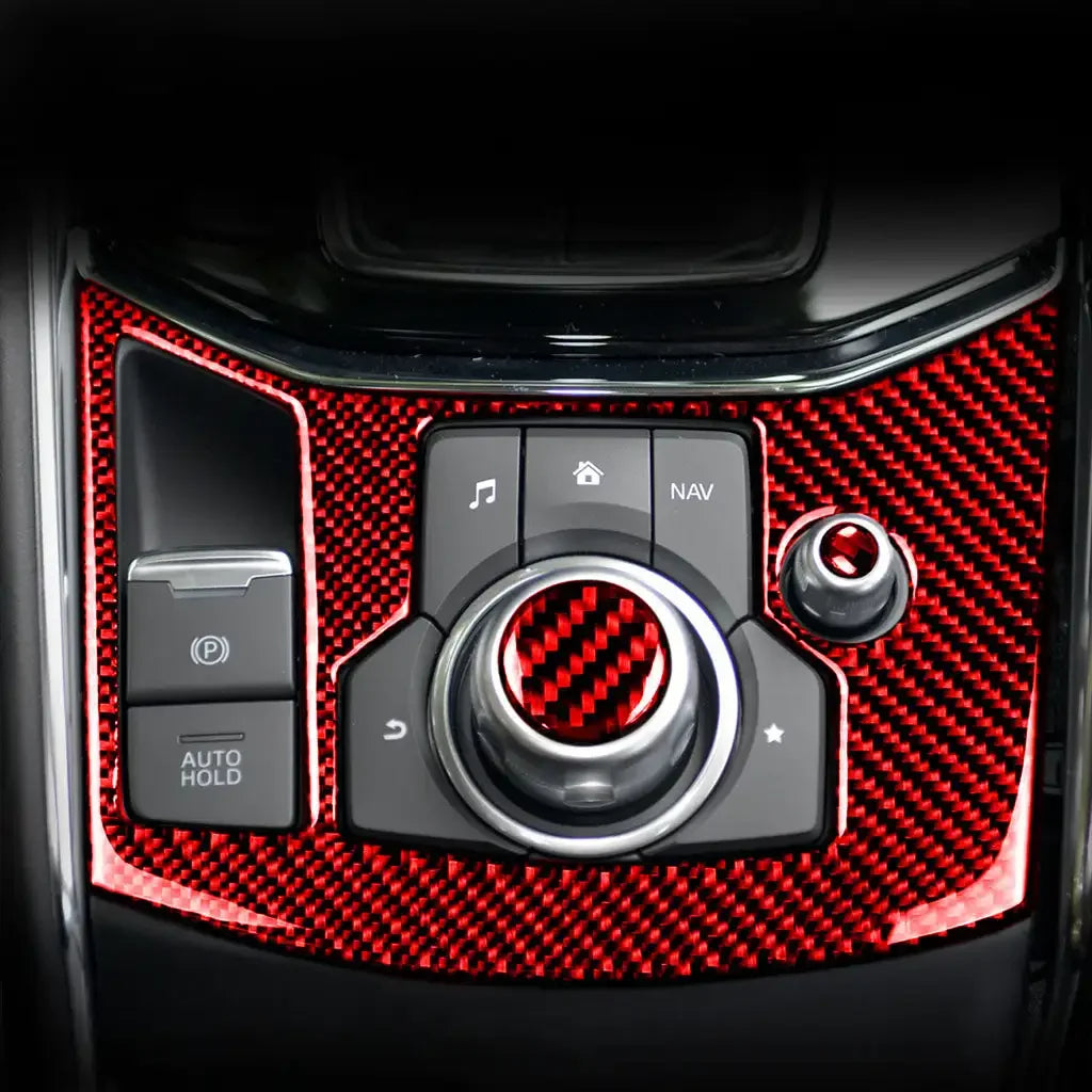 2Pcs Real Carbon Fiber Car Center Console Multimedia Volume 