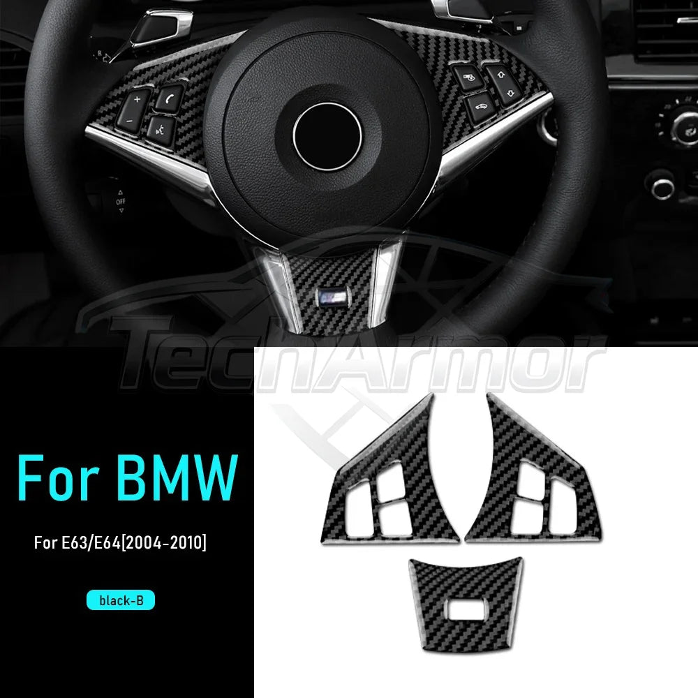 Carbon Fiber For BMW M6 E63 E64 2004-2010 Car Steering Wheel Trim Button Panel Frame Decoration Sticker Set Interior Accessories