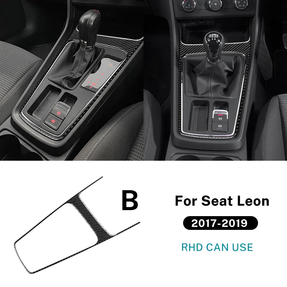 For Seat Leon 2017 2018 2019 Real Soft Carbon Fiber Sticker LHD RHD Car Gear Shift Outer Frame Panel Trim Interior Accessories