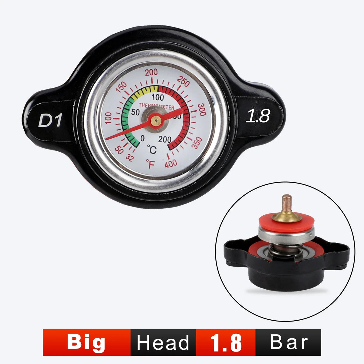 1.8 Bar High Pressure Radiator Cap 25.6Psi With Temperature Gauge For Honda Yamaha Kawasaki Suzuki Polaris Ranger Motorcycle ATV