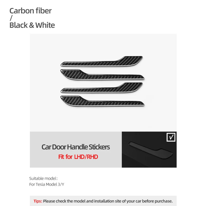 For Tesla Model Y Juniper Model 3 Highland 2024 Carbon Fiber Car Styling Door Handle Trim Protector Sticker Decor Accessories