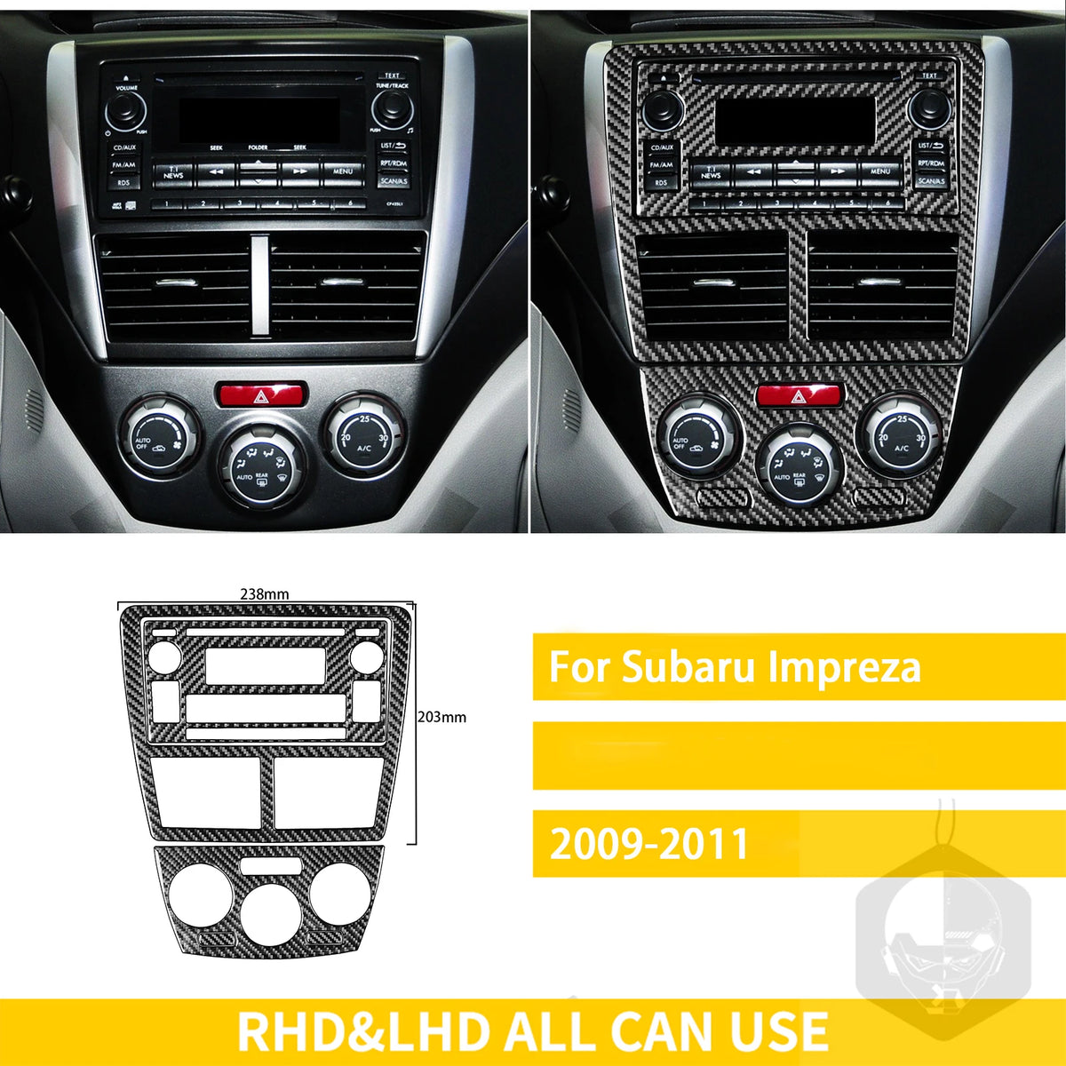 For Subaru Impreza 2009 2010 2011 Accessories Carbon Fiber Car Interior Gear Cuphold Panel CD Air Outlet Cover Trim Sticker