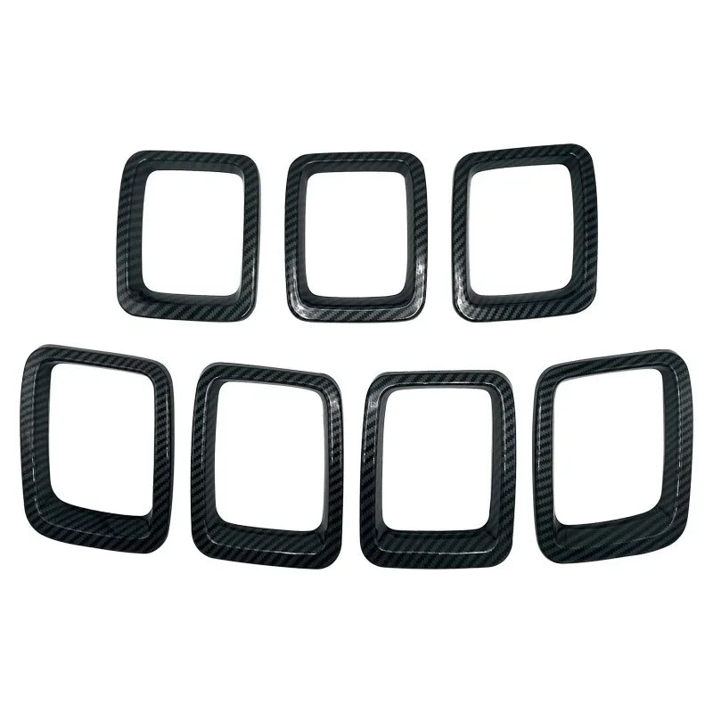 7PCS Car Carbon Fiber Grille Inserts ABS Front Grill Cover Frame Trims Kit For Jeep Compass MP 2017-2020 Exterior Accessories