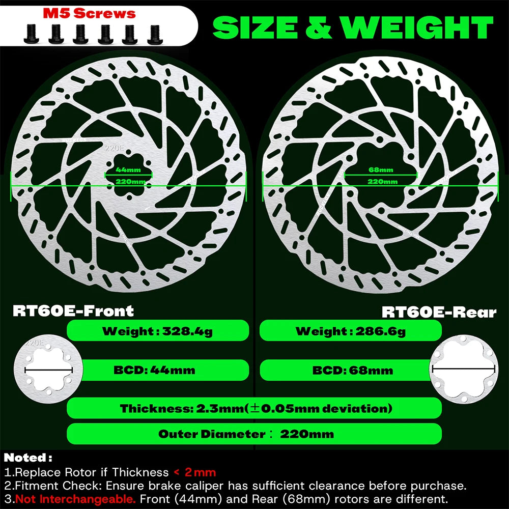 BUCKLOS 2.3MM E-Bike Brake Disc 220MM Electric Bicycle Rotor