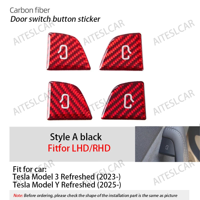 For Tesla Model Y 2019-2026 Juniper Model 3 Highland 2024 Carbon Fiber Car Interior Door Switch Button Trim Stickers Accessories