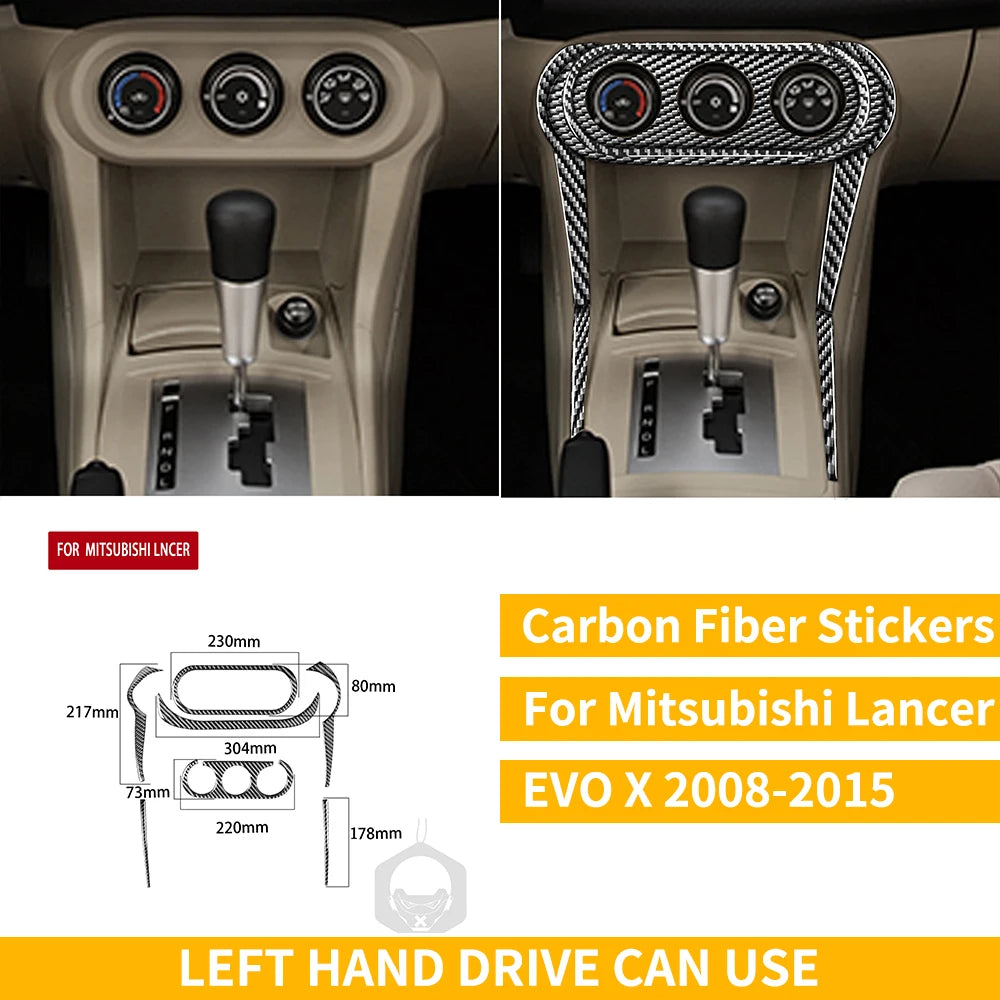 For Mitsubishi Lancer EVO X MR 2008-2015 Carbon Interior Trim Sticker Set Speedometer Window Lifting Storage Car Accessories
