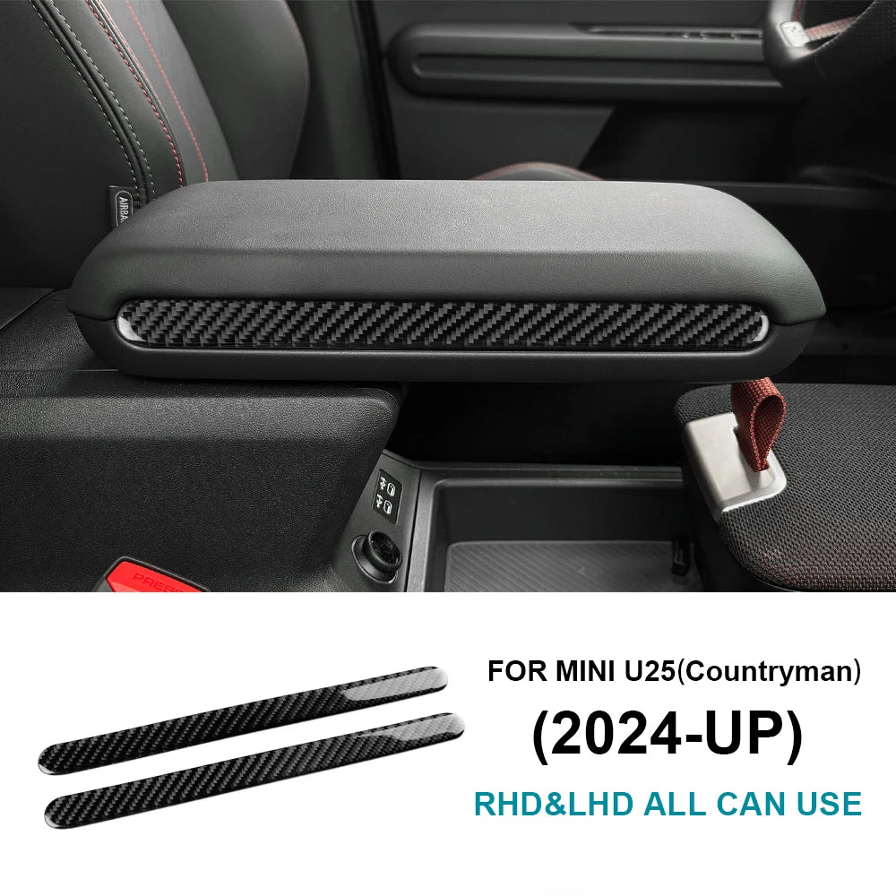 For Mini Countryman U25 2024 2025 Car Armrest Box Side Strip Sticker Interior Trim Accessories Soft Real Carbon Fiber Decoration