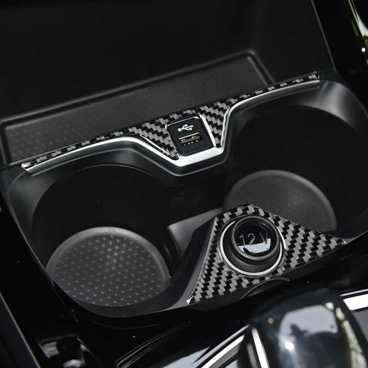 Real Carbon Fiber Car Accessories Center Cup Holder Trim Cov