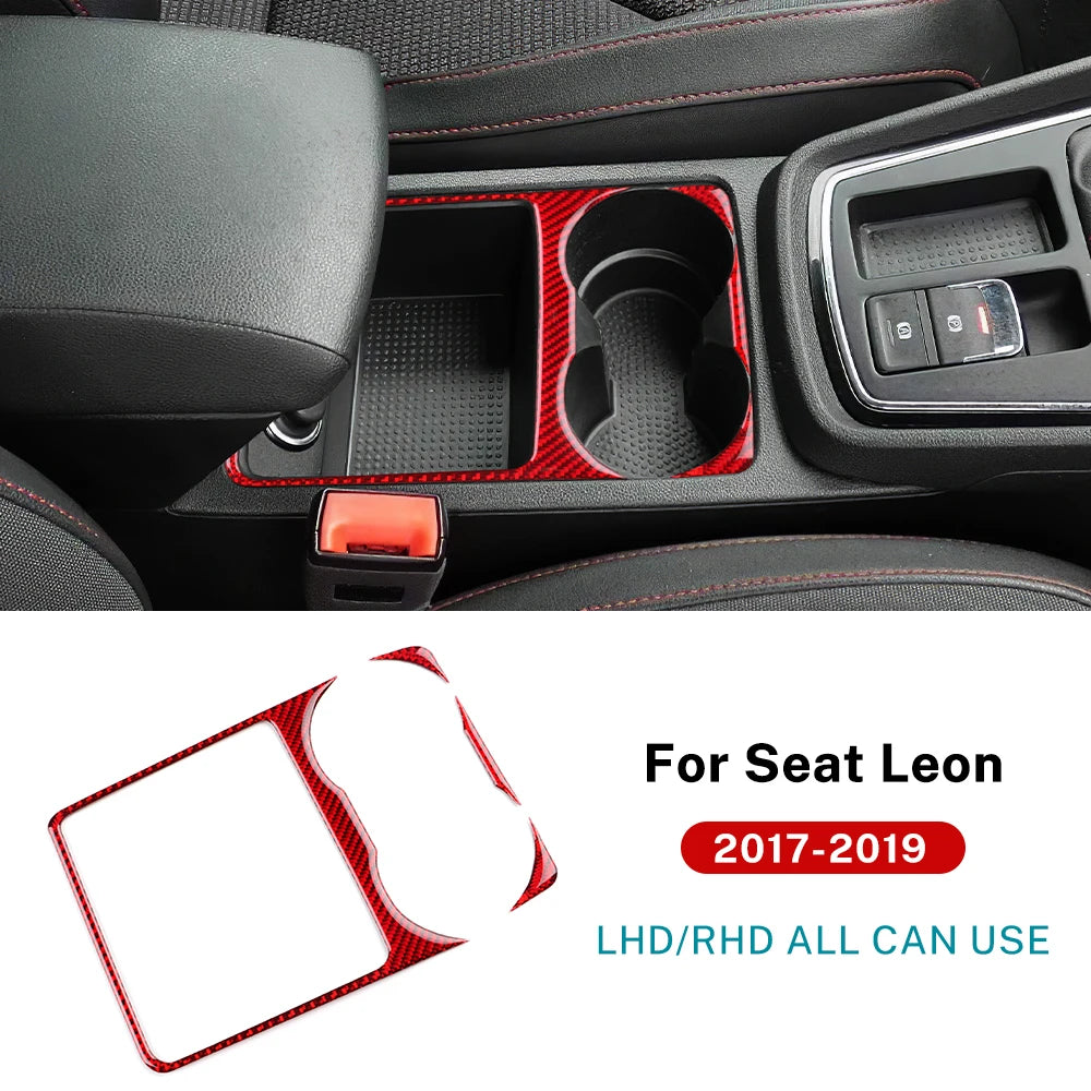 Real Soft Carbon Fiber Sticker For Seat Leon 2017 2018 2019 LHD RHD Car Water Cup Holder Panel Trim Interior Accessories