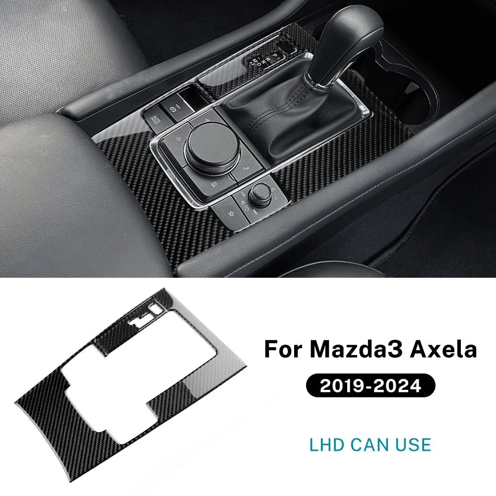 Real Soft Carbon Fiber Sticker For Mazda 3 Axela 2019 2020 2021 2022 2023 2024 2025 Manual Automatic Car Gear Shift Panel Trim