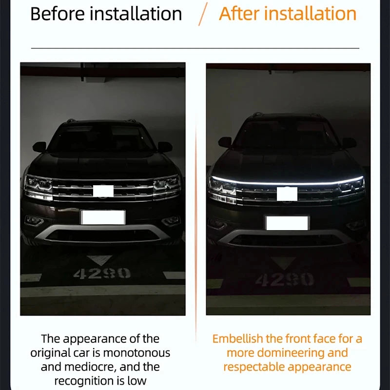 150cm LED Daytime Running Light Scan Starting Car Hood Decor