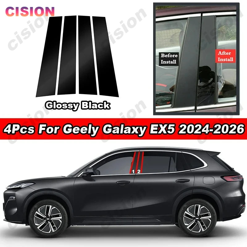Black Car Door Middle B Pillar Post Cover Trim For Geely EX5 Mirror Chrome Carbon Fiber Window Center Column PC Material Sticker